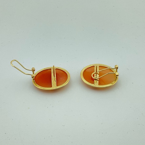 Genuine Cameo & 14K Gold Earrings, Marked 14K 585 and Italy, Hand Carved - Picture 8 of 12